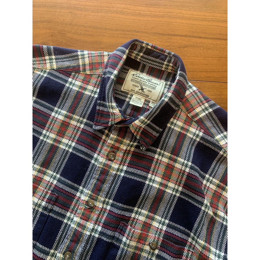 Vintage Eddie Bauer Flannel Shirt Mens L Shacket Plaid Grunge Heavy Cotton 90s